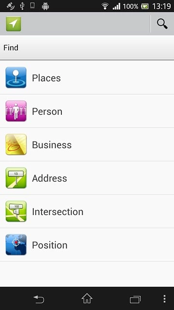Press one of the following search options:Places