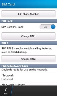 Press the indicator next to SIM Card PIN Lock.