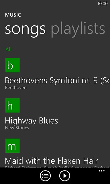 Slide your finger left or right on the display to select the required category.Go to the required audio file.