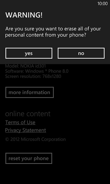 Press yes to confirm.Wait a moment while the factory default settings are restored.Follow the instructions on the display to set up your phone and prepare it for use.