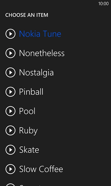 Press the play icon next to the required ring tones to listen to them.