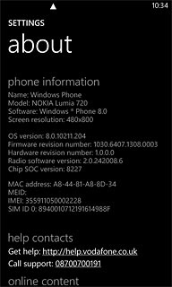 Your phone's software version is displayed next to OS version.