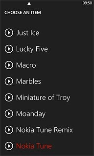 Press the play icon next to the required ring tones to listen to them.