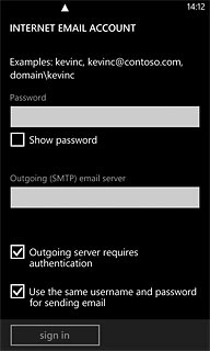 If you turn on SMTP authentication:Press Use the same username and password for sending email until the function is turned on.Please note that if you're using Vodafone's outgoing server, turn off SMTP authentication and leave the username and password fields empty.