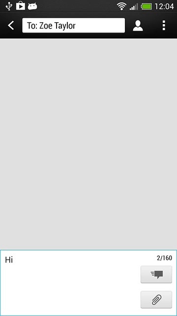 Press the attachment icon.Select one of the following options:Insert picture, go to 4a.Insert video clip, go to 4b.Insert audio file, go to 4c.