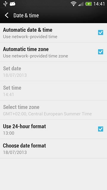Press Automatic date & time until the function is turned on.
