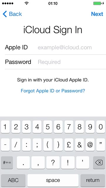 Press Next.Follow the instructions on the display to log on to iCloud.
