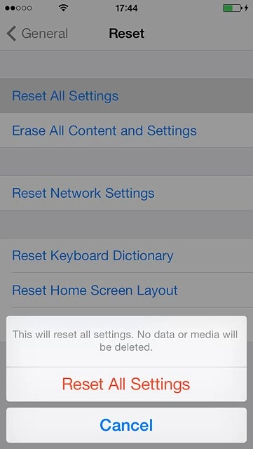 Press Reset All Settings.