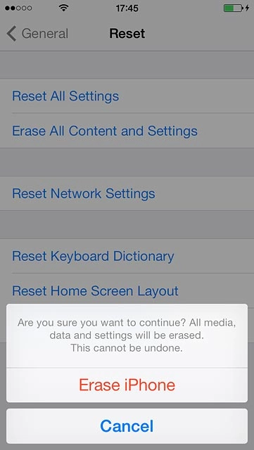 Press Erase iPhone to confirm.