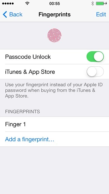 To use Touch ID as phone lock code:Press the indicator next to 