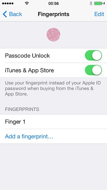 To use Touch ID to authorise iTunes and App Store purchases:Press the indicator next to 