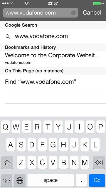 Key in the address of the required web page and press Go.