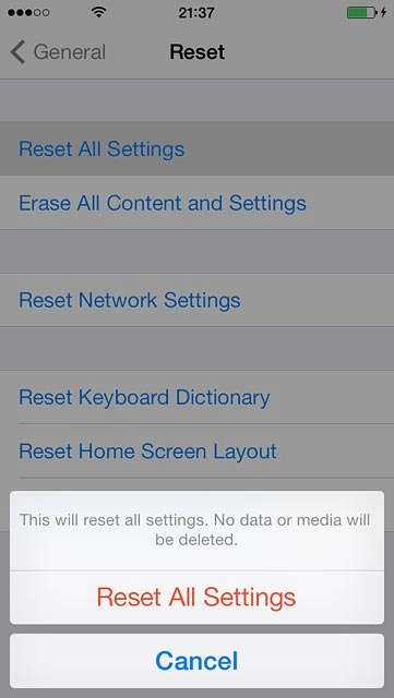 Press Reset All Settings.