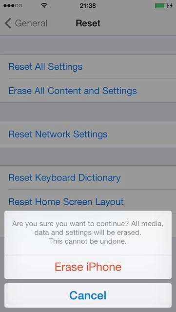 Press Erase iPhone to confirm.