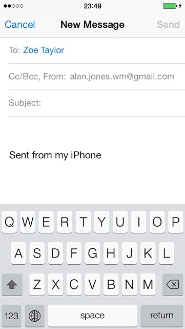 Press Subject and key in a subject for the email message.