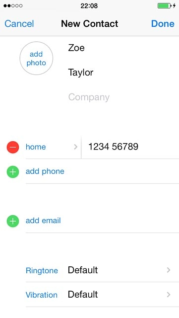 Press the field next to the phone number.