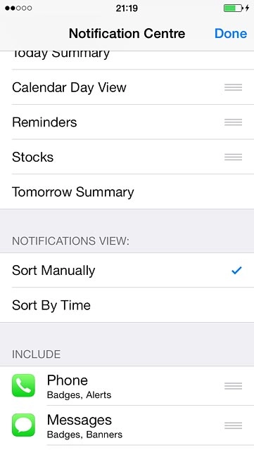 Press and hold the organise icon next to the required menu item.
