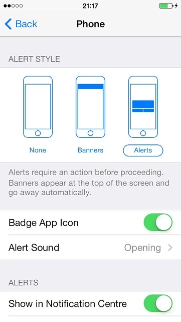 To turn display of the selected notification on or off:Press the indicator next to 
