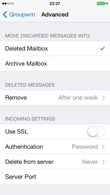 Press the name of the email account you've just set up.