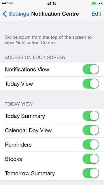 Press the indicator next to the required menu item to turn the function on or off.