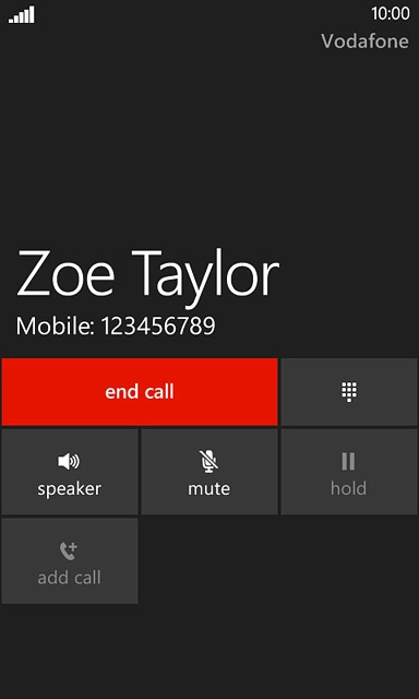 Press end call to end the call and return to the home screen.