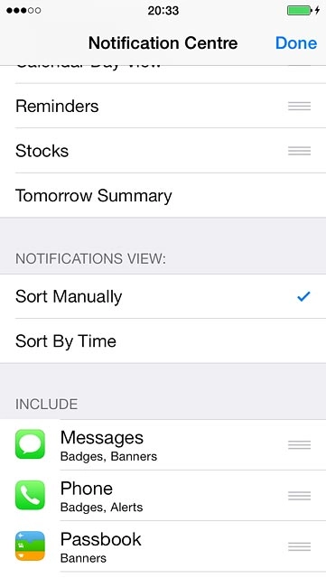 Drag the menu item to the required position and press Done.