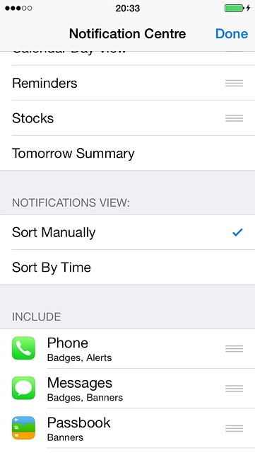 Press and hold the organise icon next to the required menu item.