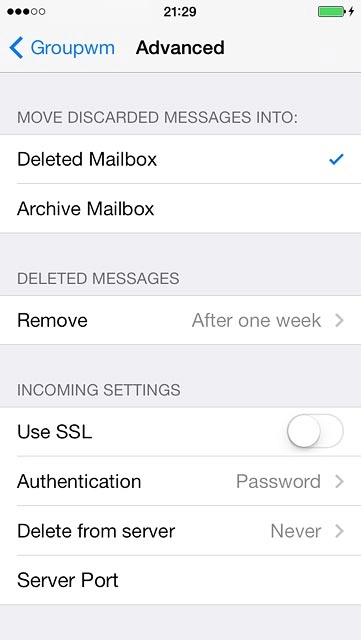 Press the name of the email account you've just set up.