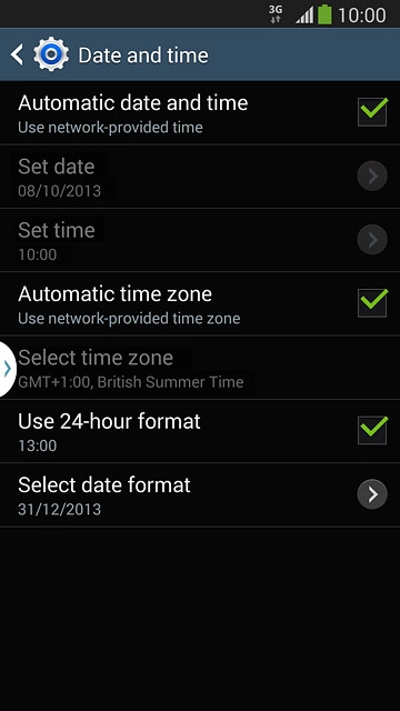 Press Automatic time zone until the function is turned on.