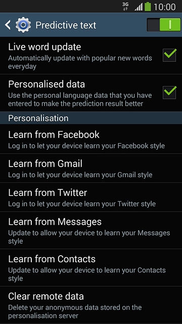 Press Personalised data until the function is turned on.