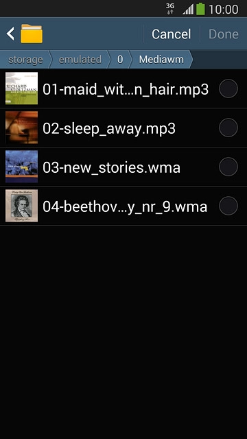Press the field next to the required audio file.
