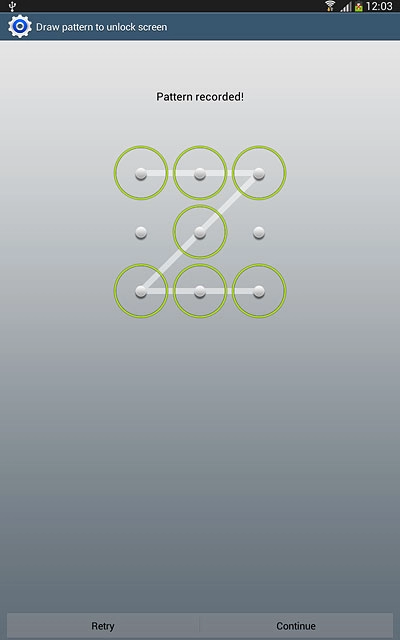 Press Continue.Repeat the selected lock code to confirm.