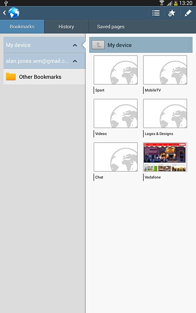 Press the required bookmark.