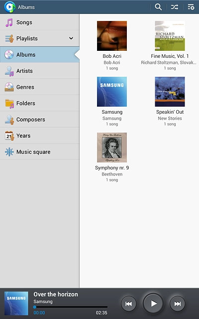 Press the required category.Go to the required audio file or playlist.