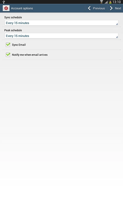 Press Sync Email to turn the function on or off.