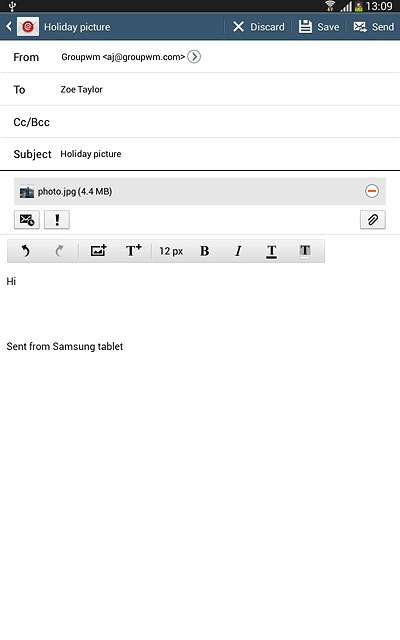 Press Send when you've finished your email message.