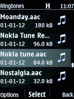 Highlight the different ring tones to listen to them.