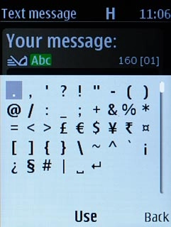 Highlight the required symbol and press the Navigation key.