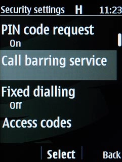 Scroll to Call barring service and press the Navigation key.