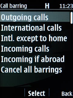 Highlight one of the following options:Outgoing calls