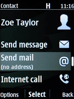 Scroll to Send mail and press the Navigation key.Key in the required email address.