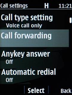 Scroll to Call forwarding and press the Navigation key.