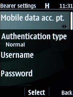Scroll to Mobile data acc. pt. and press the Navigation key.Key in live.vodafone.com