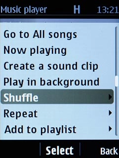 Scroll to Shuffle and press the Navigation key.