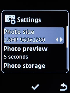 Scroll to Photo size and press the Navigation key.