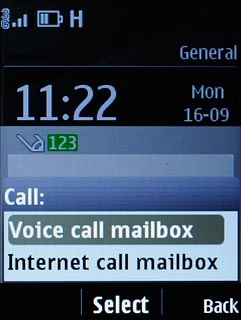 Scroll to Voice call mailbox and press the Navigation key.