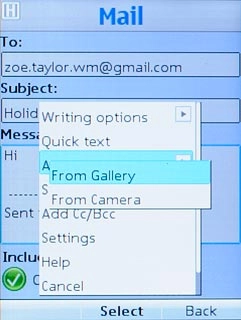 Scroll to From Gallery and press the Navigation key.Go to the required folder.
