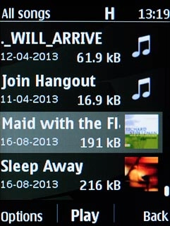 Highlight the required audio file and press Options.