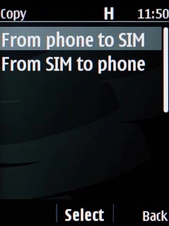 Scroll to From phone to SIM and press the Navigation key.