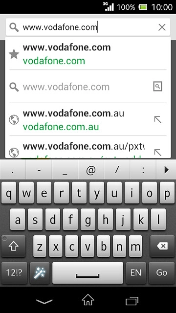 Key in the address of the required web page and press Go.